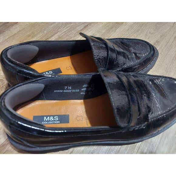 🎁 M&S Collection - Men's Size 7 1/2 Black Leather Slip-on Dress Loafers - NICE! - Picture 7 of 10